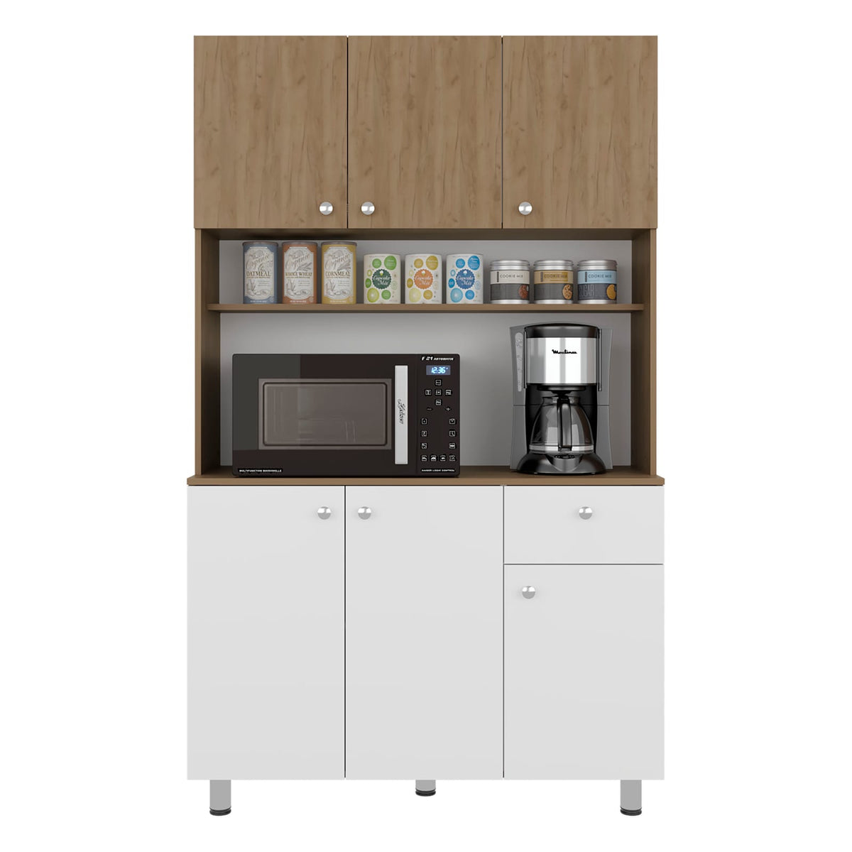 White Engineered Wood Kitchen Storage Cabinet with Ample Shelves