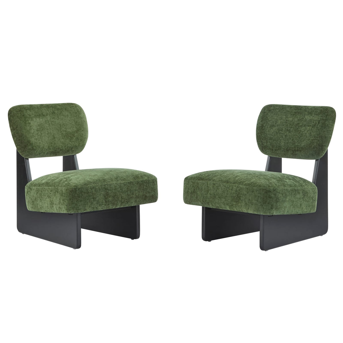 Modern Green Lounge Chair Set - 2 Chairs, Polyester & Wood