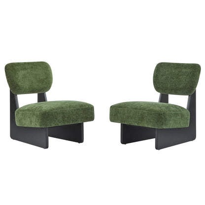 Modern Green Lounge Chair Set - 2 Chairs, Polyester & Wood