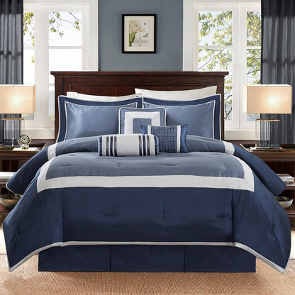 Navy King Comforter Set - 7 Piece Hotel Style