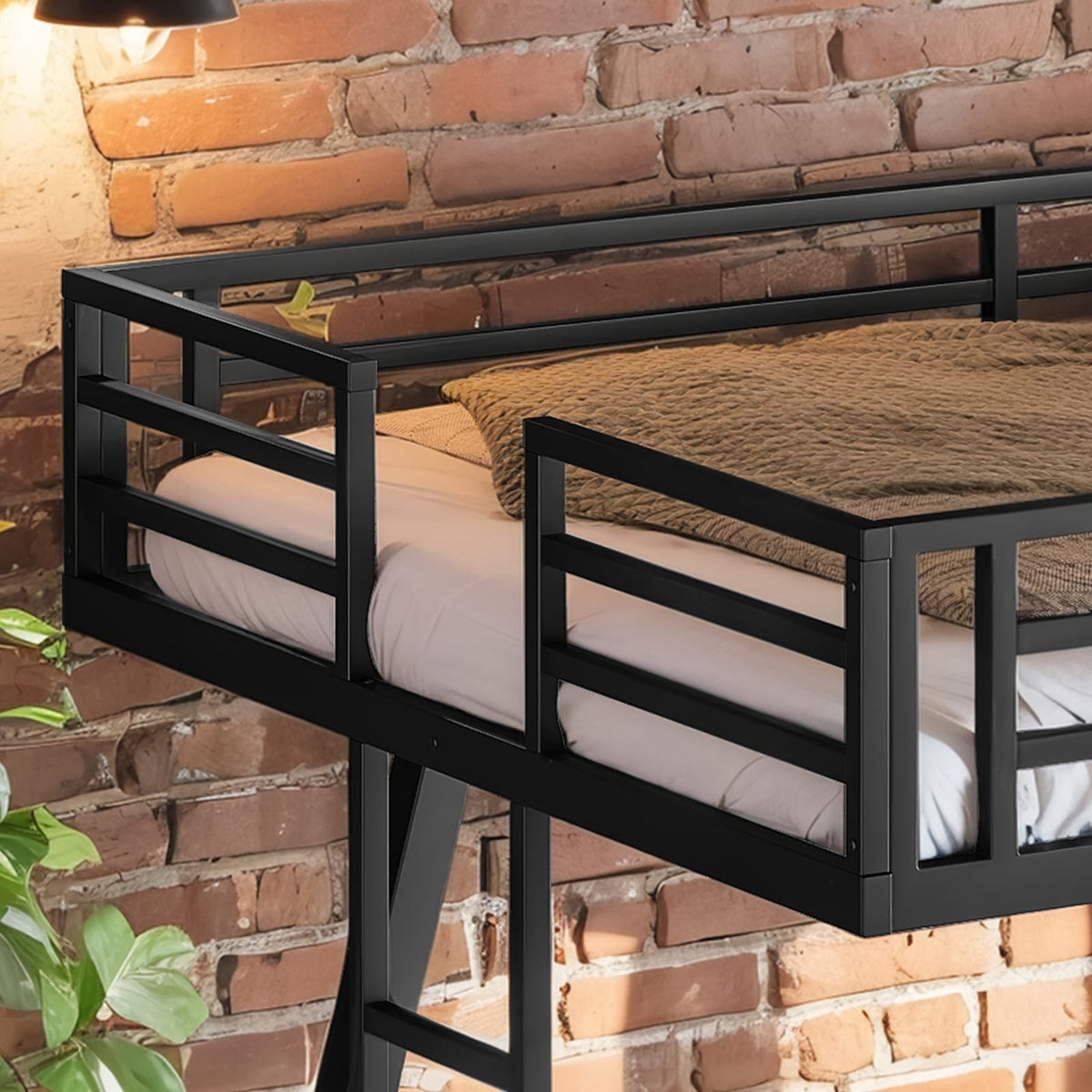 Queen Over Queen Bunk Bed - Black Metal Frame for Bedroom