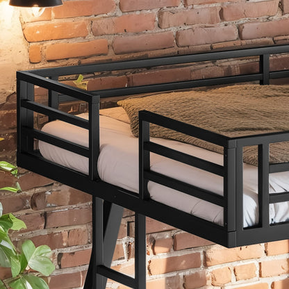 Queen Over Queen Bunk Bed - Black Metal Frame for Bedroom
