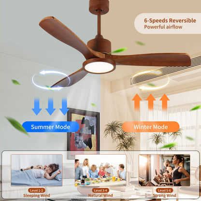 52 Inch Wood Ceiling Fan with Lights - Remote Control, Modern Design