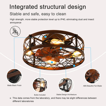 Black Caged Ceiling Fan Light - 20 Inch Farmhouse Style