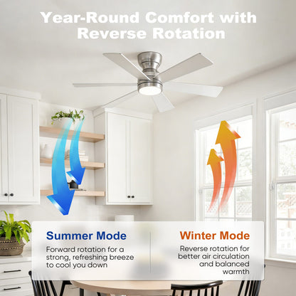 46 Inch Silver Ceiling Fan with Remote Control, 6 Plywood Blades, Quiet DC Motor