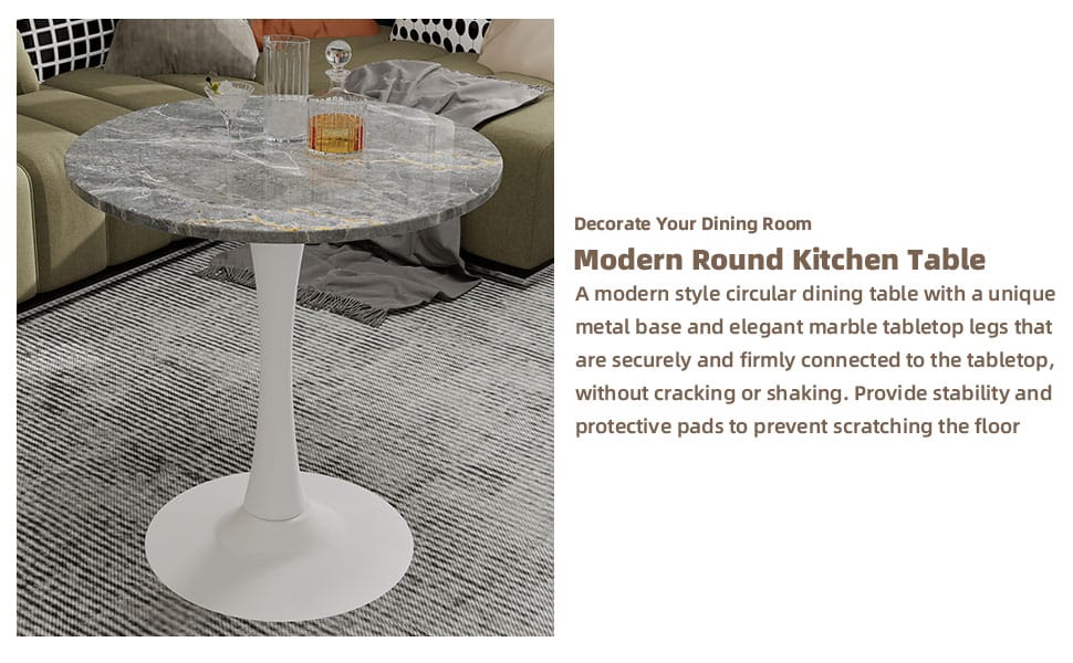 Round Grey White Coffee Table - 27.6" Diameter for Dining Room