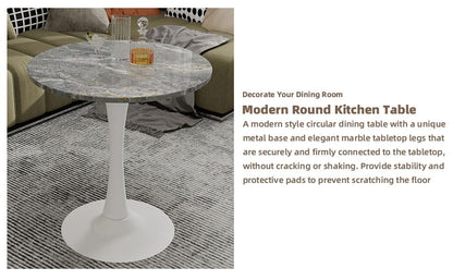 Round Grey White Coffee Table - 27.6" Diameter for Dining Room