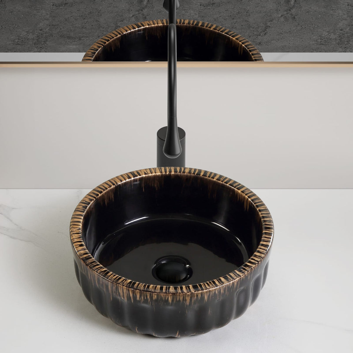 15"X15" Black Bathroom Sink Above Counter Small Bowl Vessel Bathroom Sink Ceramic