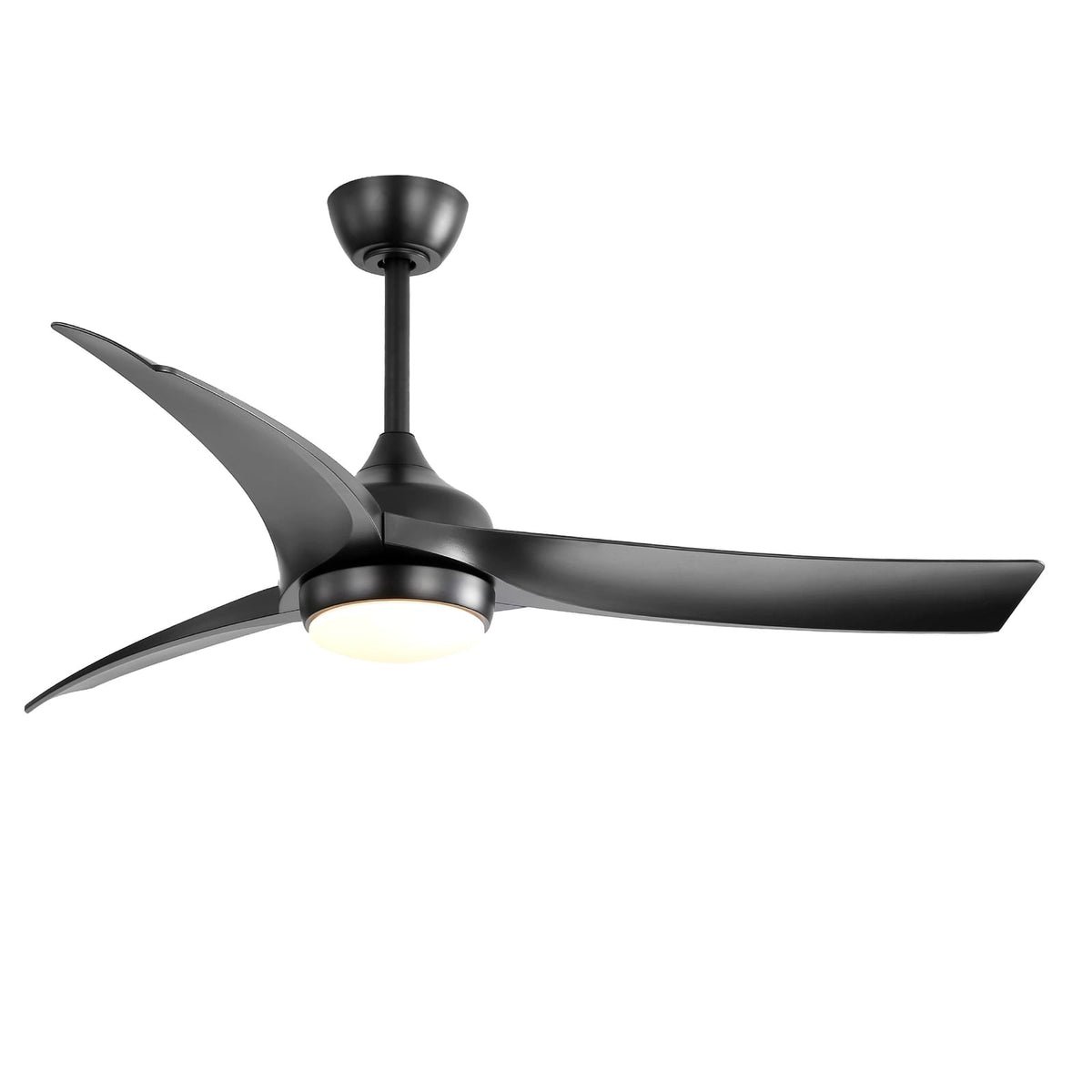 52 Inch Matte Black Ceiling Fan with Remote Control and Dimmable Light