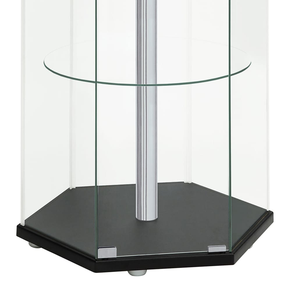 Black Glass Cabinet with 4 Shelves for Living Room Storage