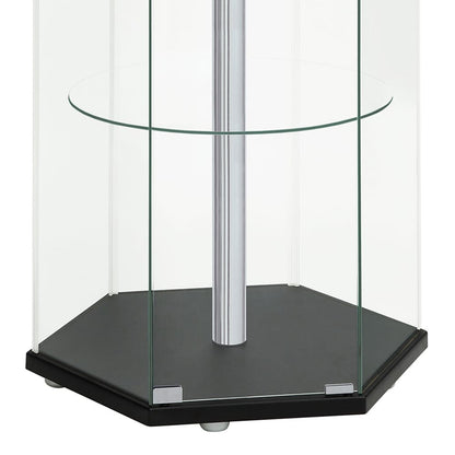 Black Glass Cabinet with 4 Shelves for Living Room Storage