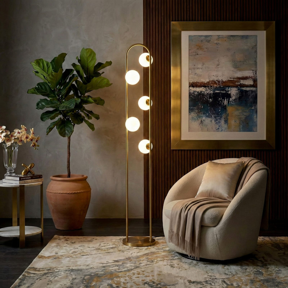 Gold Metal Floor Lamp for Bedroom and Study Lighting