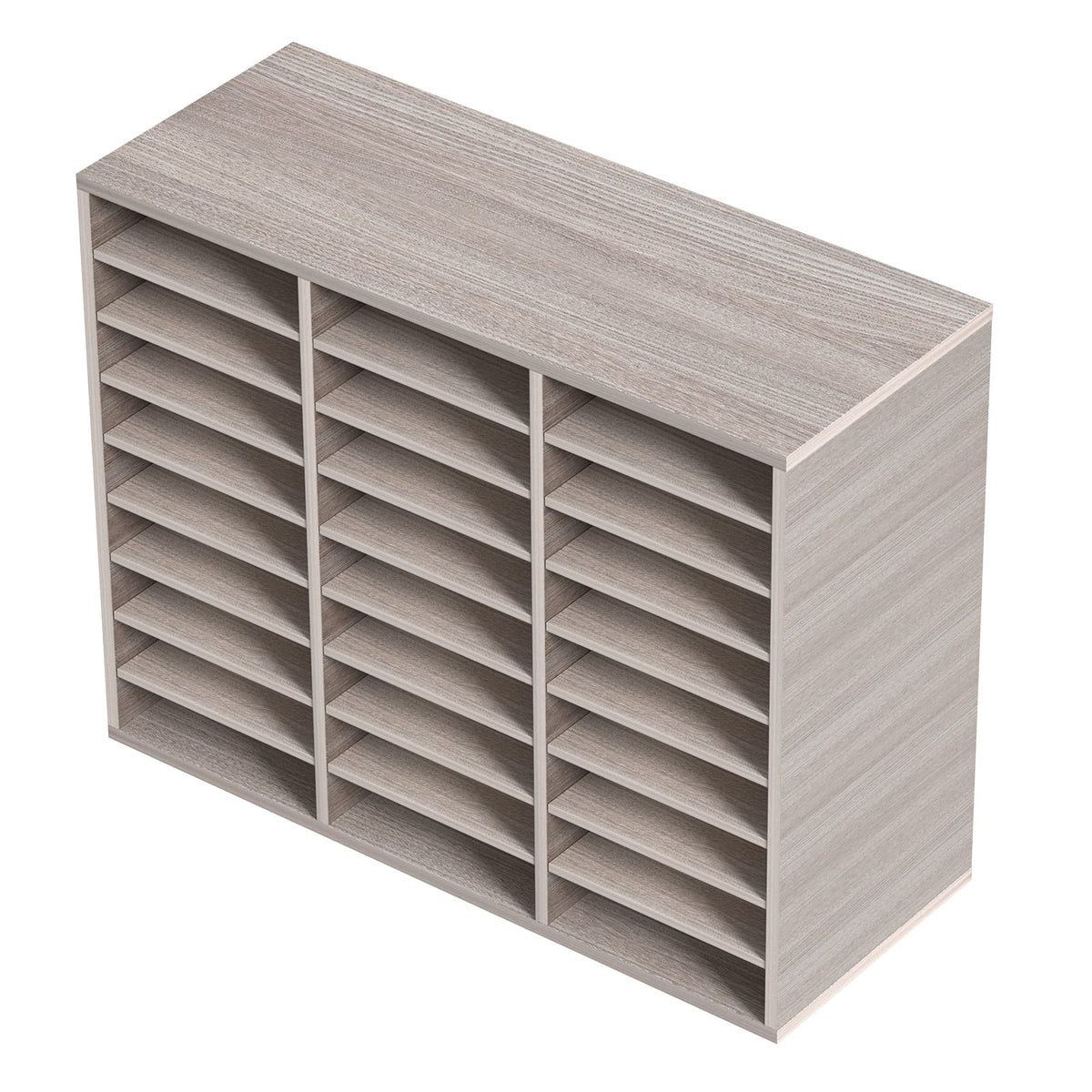 27 Compartment Wood Literature Organizer - Adjustable Shelves, Gray
