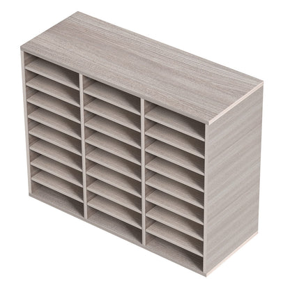 27 Compartment Wood Literature Organizer - Adjustable Shelves, Gray