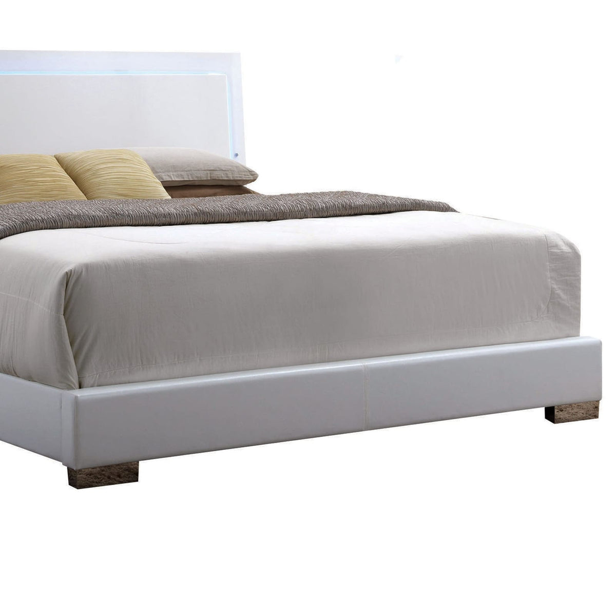 White Queen Bed with LED Light Headboard - Modern Bedroom Furniture