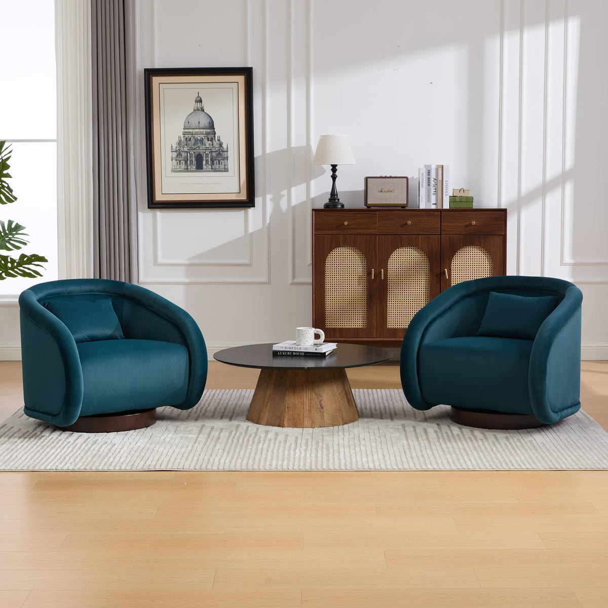 Teal Swivel Accent Chair - 360 Degree Comfort, Rubberwood Frame