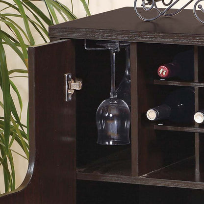 Espresso Particle Board Wine Cabinet with Bottle and Glass Racks for Kitchen Storage