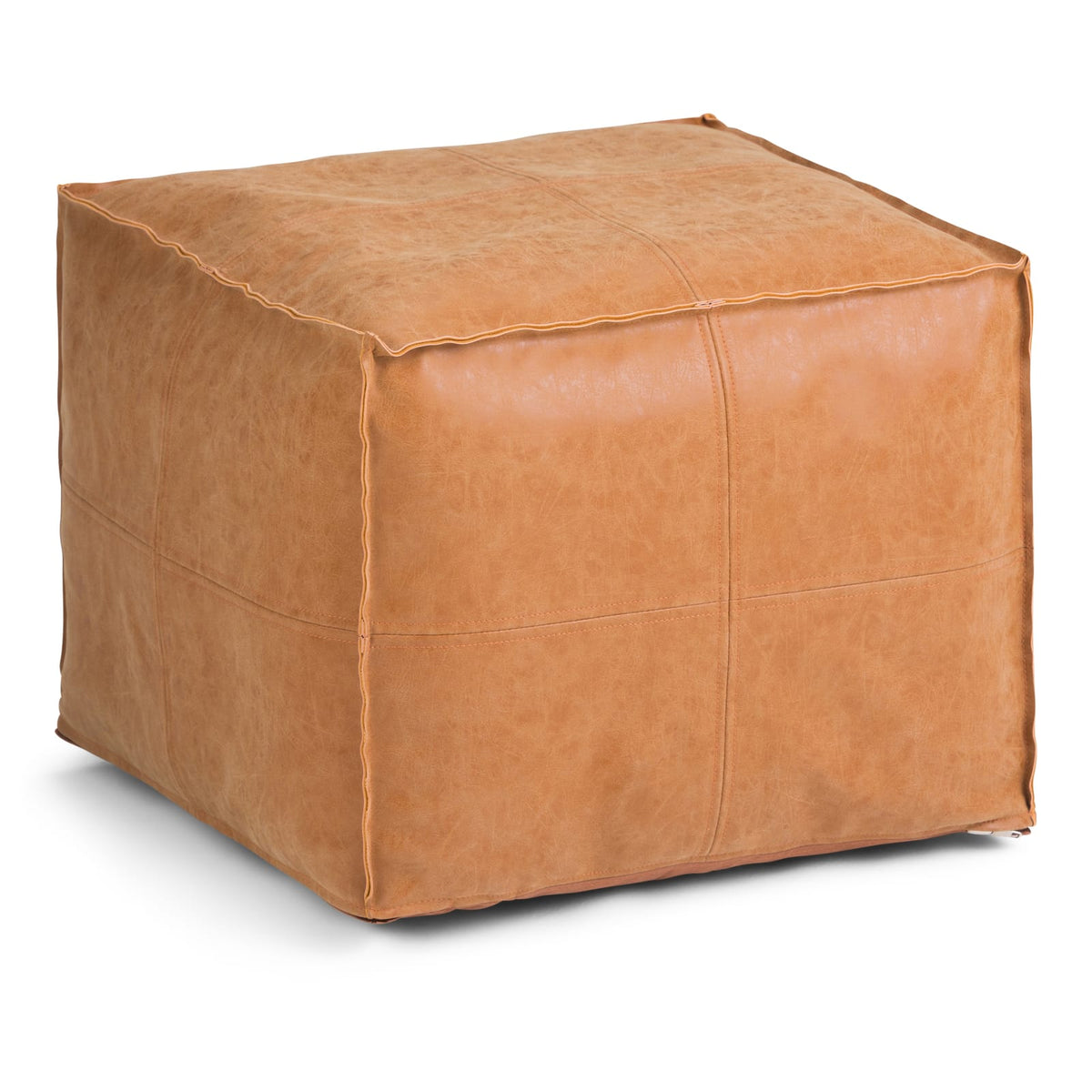 Light Brown Faux Leather Square Bean Bag Chair for Living Room
