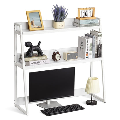 White Metal Desktop Bookshelf - 37.4" Storage Rack for Living Room