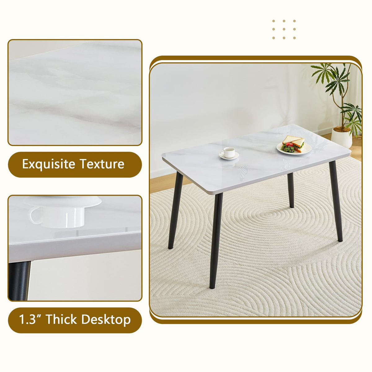 White Black Dining Table 4-6 People Round Tempered Glass Top