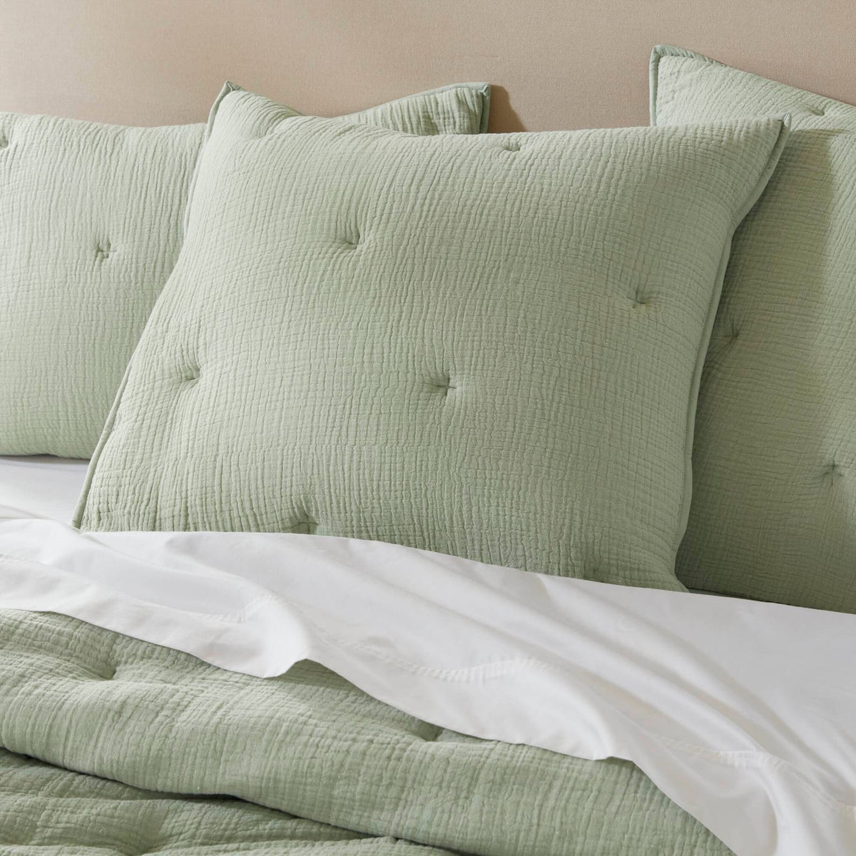 Sage Cotton Embroidered Euro Sham - 26x26 Inches