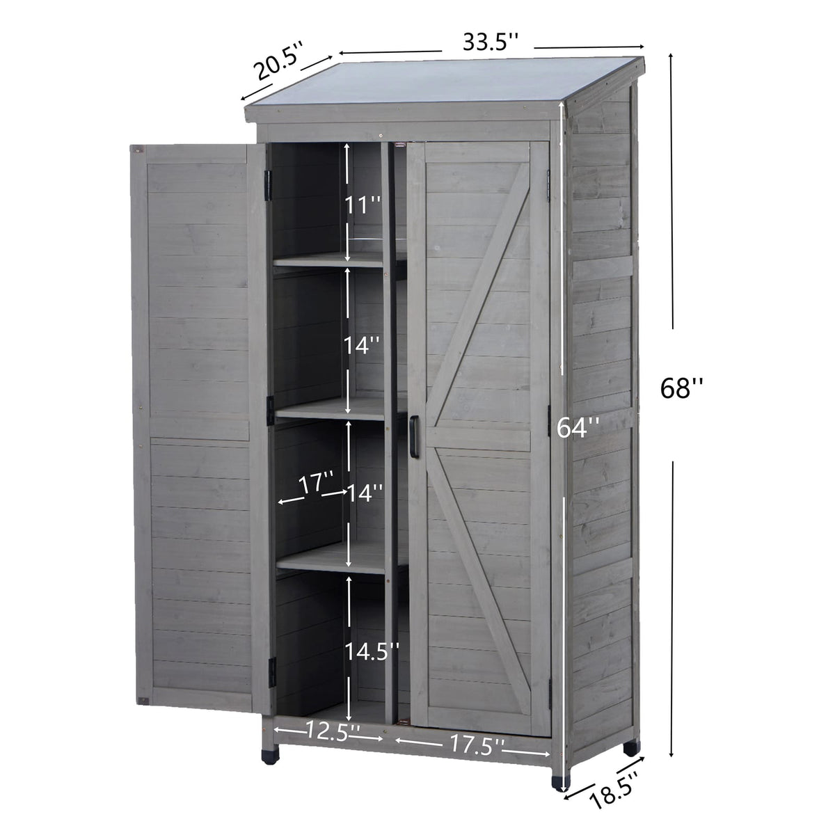 Grey Solid Wood Outdoor Storage Cabinet for Garden Patio Organization