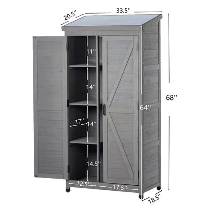 Grey Solid Wood Outdoor Storage Cabinet for Garden Patio Organization