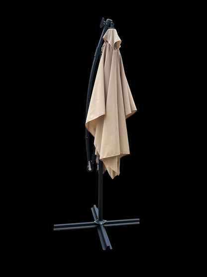 Large Tan Steel Patio Umbrella with Solar LED Lights