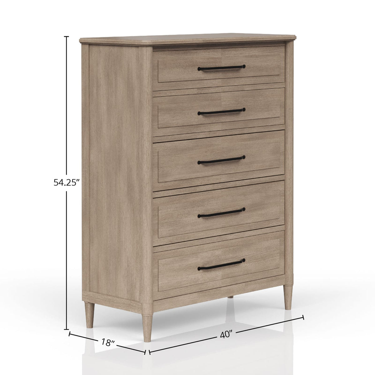5 Drawer Chest Sand Finish - Solid Wood MDF Dresser