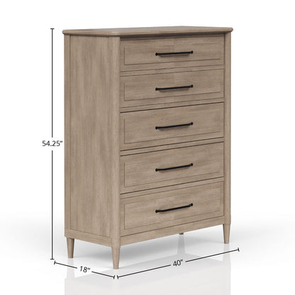 5 Drawer Chest Sand Finish - Solid Wood MDF Dresser