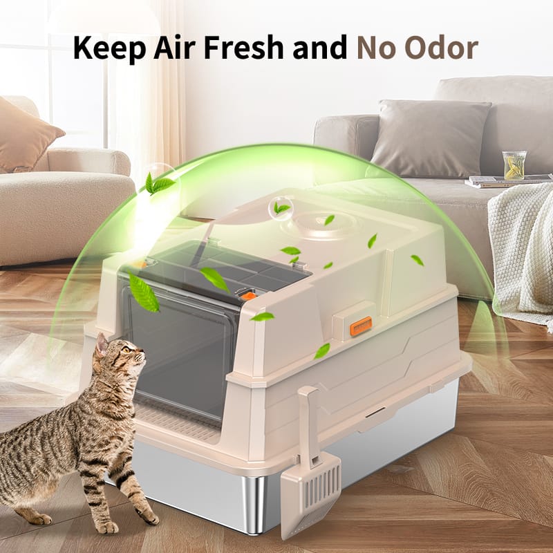 Yellowish-Brown Cat Litter Box - ABS+Steel Bed