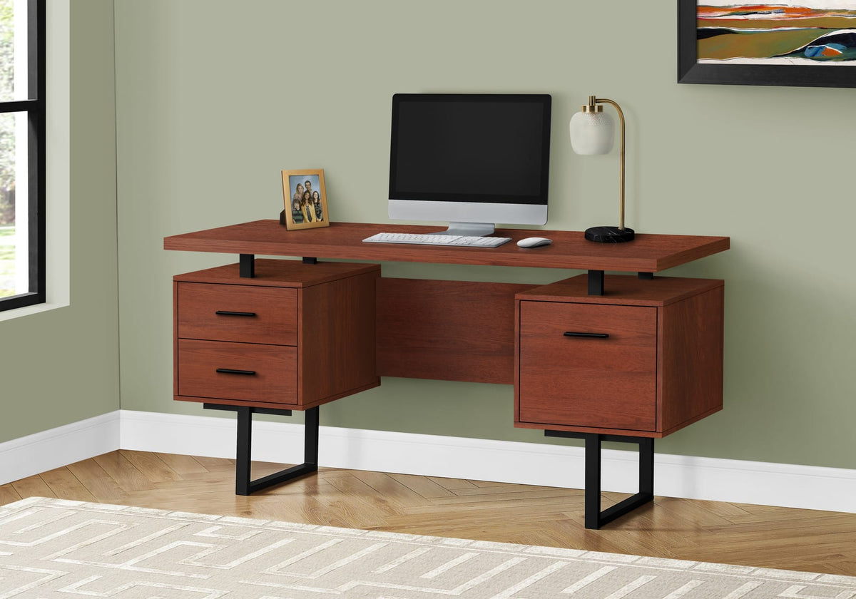 Computer Desk, 60" L with Storage Drawers - Cherry Brown