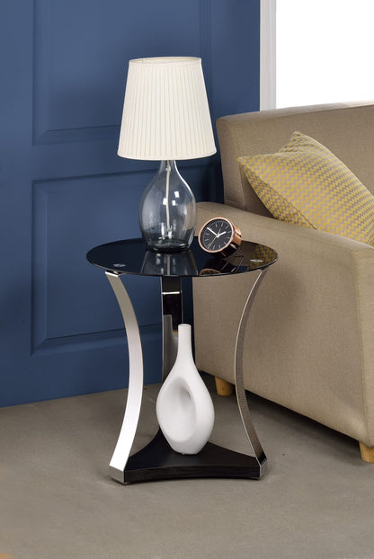 Black Glass Round End Table - 18 Inch Diameter