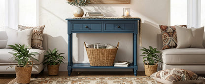Dark Navy Console Table - Storage & Display for Living Room