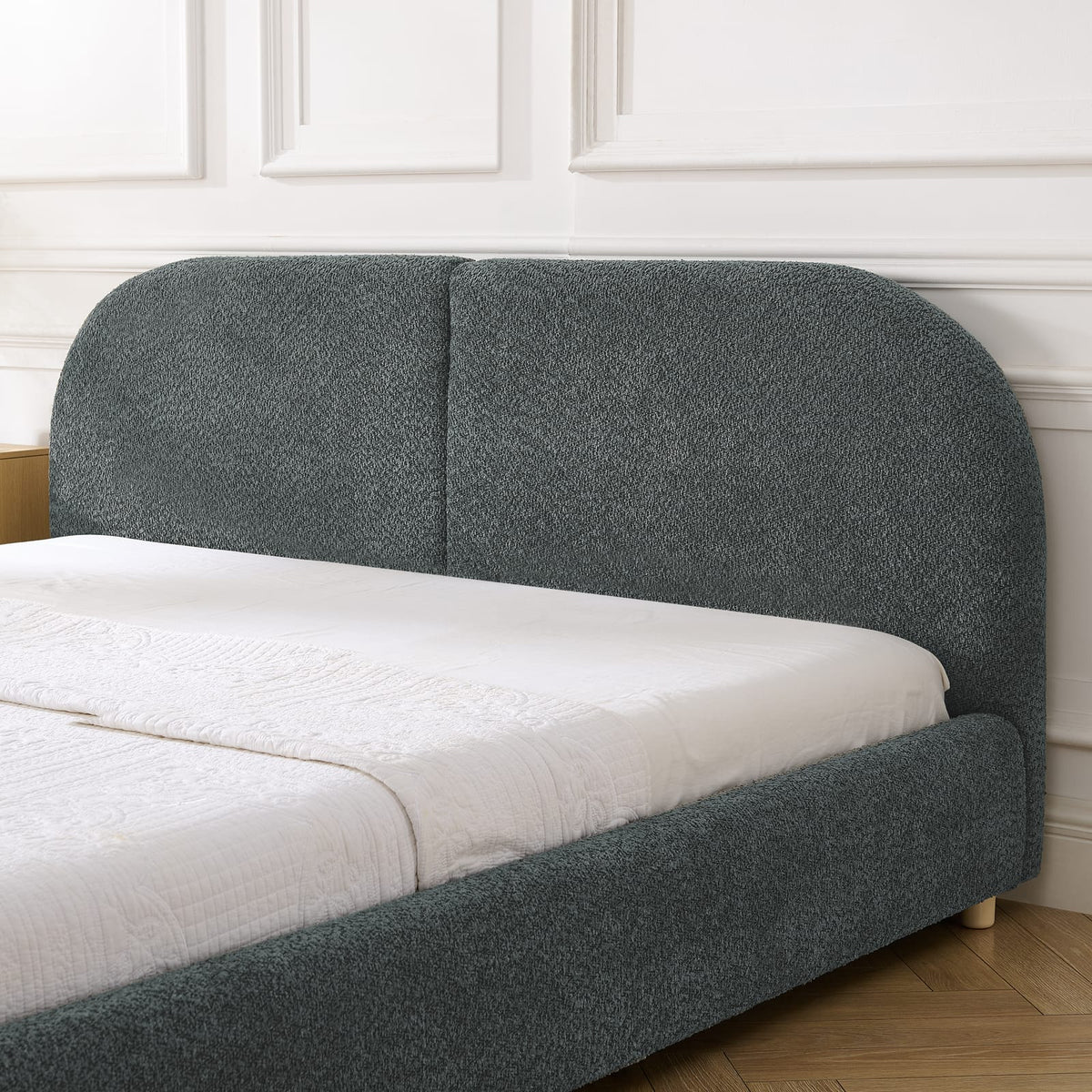 Queen Upholstered Bed Frame - Dark Gray, Modern Minimalist Style
