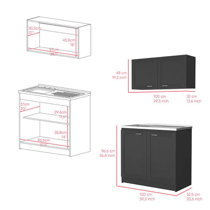Black Particle Board Dining Room Kitchen Storage Set
