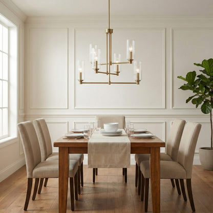 Timeless Six Lights Chandelier - Antique Brass & Clear Glass