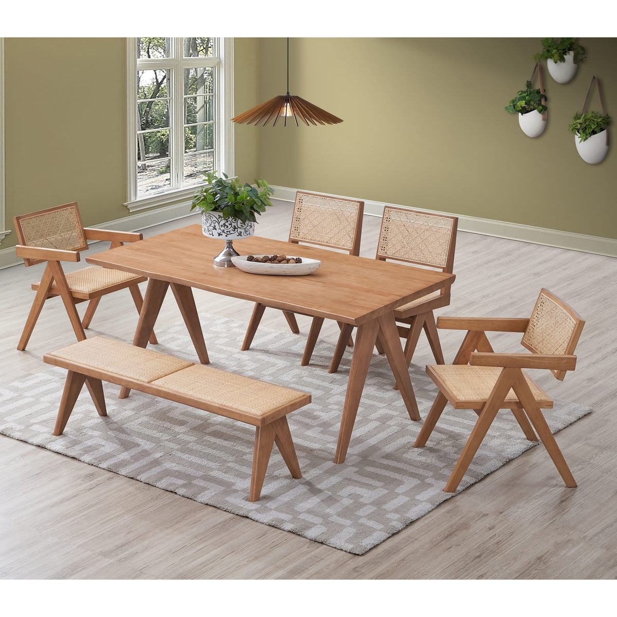 Beige and Natural Arm Chairs (Set of 2) - Mid-Century Modern Dining