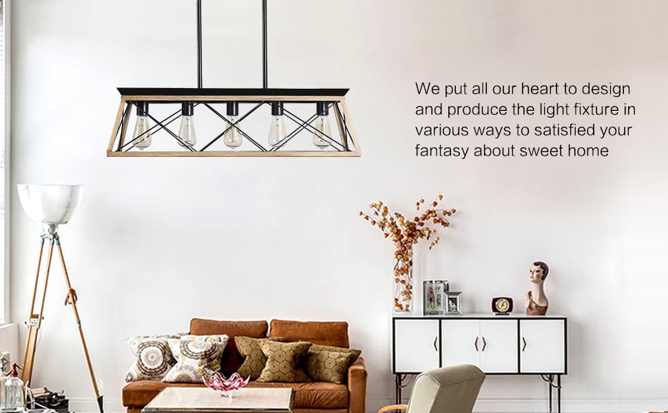 31.5" Oak Iron Industrial Pendant Chandelier - Modern Lighting