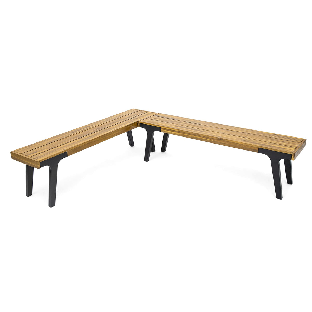Teak Wood Bench Set of 2 - Patio Dining Seating