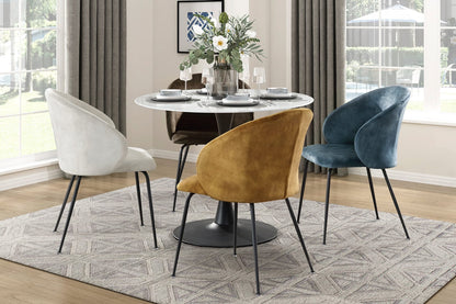 Modern Velvet Side Chairs Set for Dining Room Beige Metal Frame