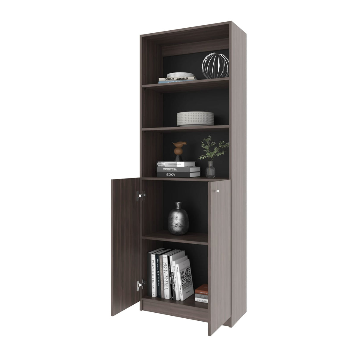 Dark Walnut 5 Shelf Bookcase - Modern Display Shelving