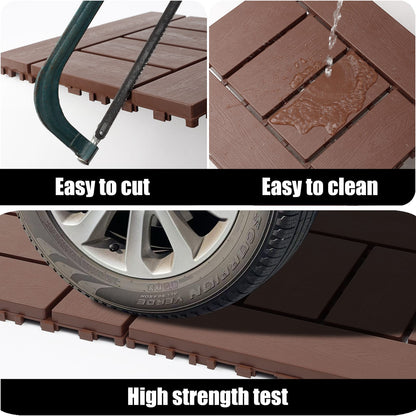12 Inch Red Brown Polypropylene Deck Tiles - Garden Patio
