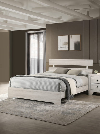 Queen White Washed Wood Platform Bed Frame
