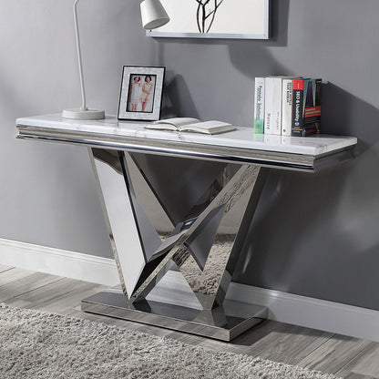Glam Stainless Steel Table - Chrome Finish, Faux Marble Top