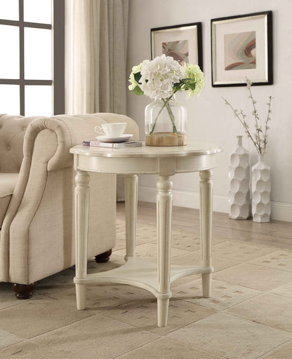 Antique White End Table with Bottom Shelf for Living Room