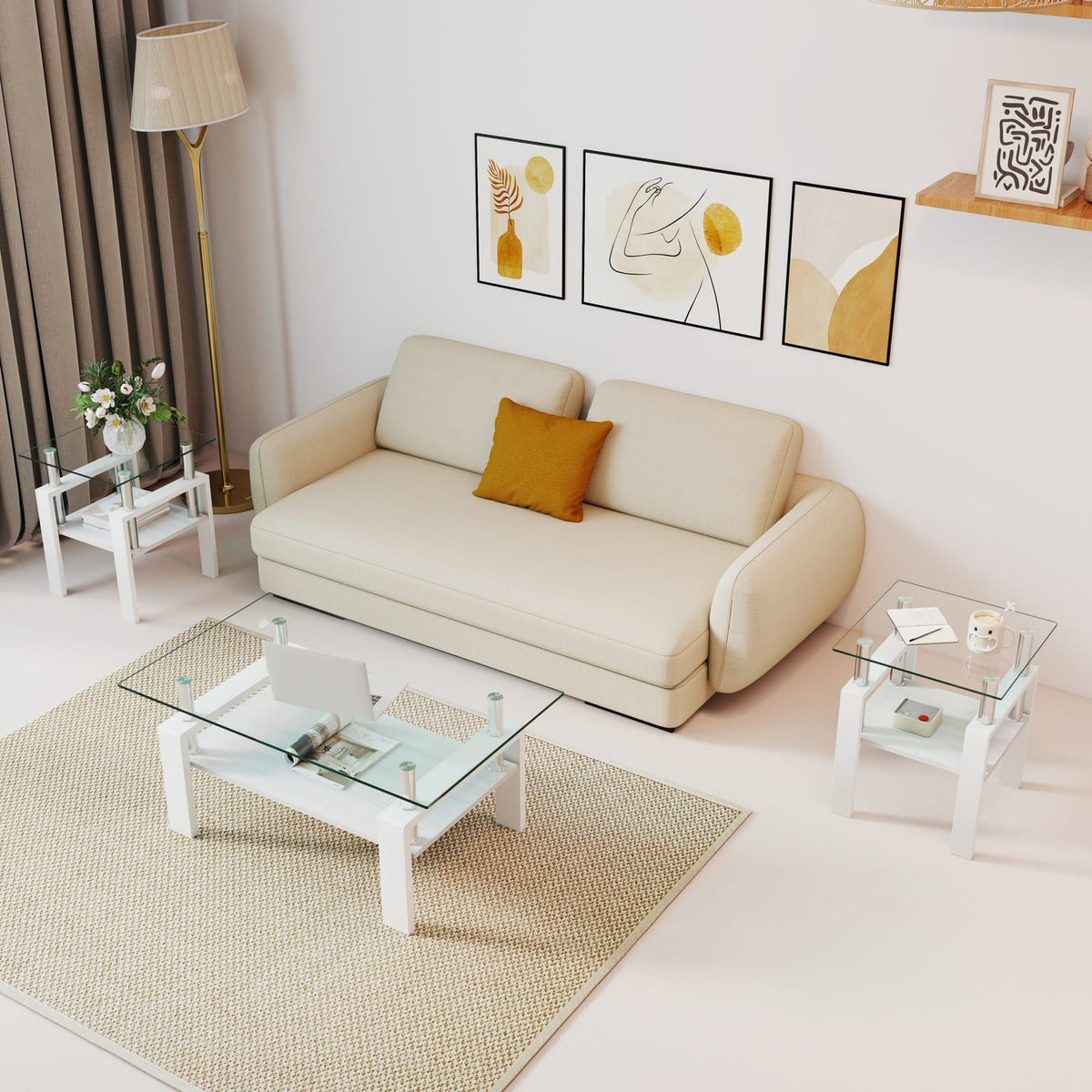 Small White Tempered Glass Coffee Table - 17.72" x 17.72"