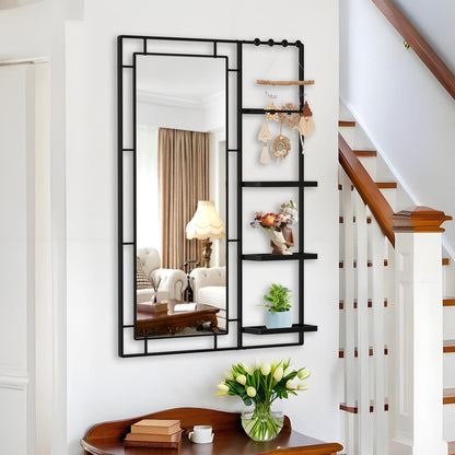 30x44 Ines Modern Vanity Mirror - Black Frame, Multi-functional Shelf