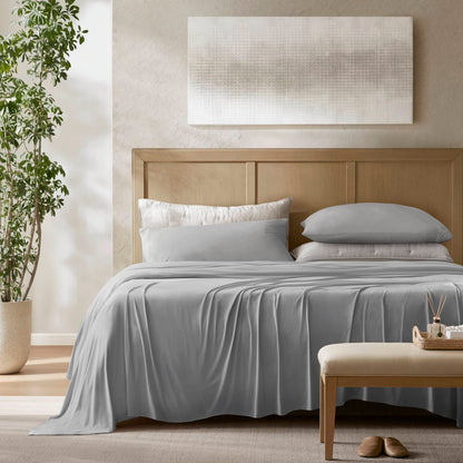 4-Piece King Stretch Jersey Sheet Set, Grey - Breathable & Deep Pockets