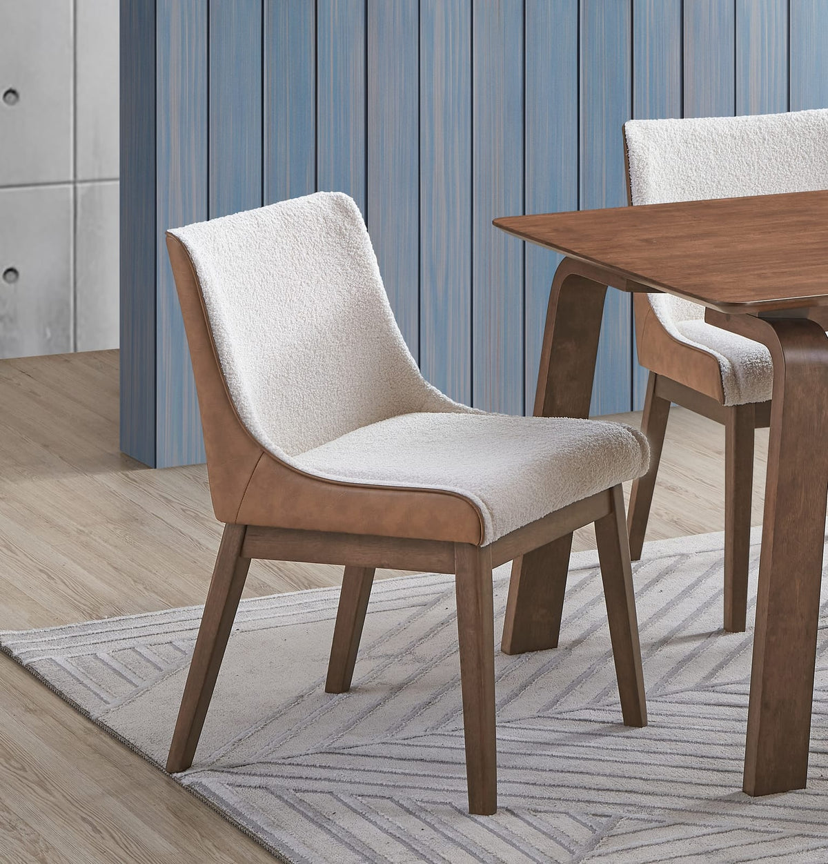Modern Wingback Dining Chairs Set of 2 in Brown White Wood Finish